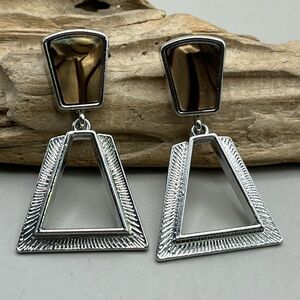 Silver Tone Geometric Drop Earrings -Statement Luxury Gift - High Fashion